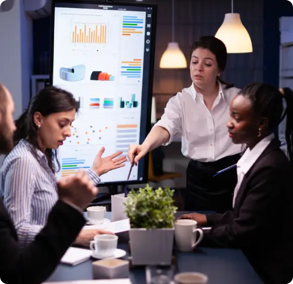 Business team analyzing market research data for informed decision-making